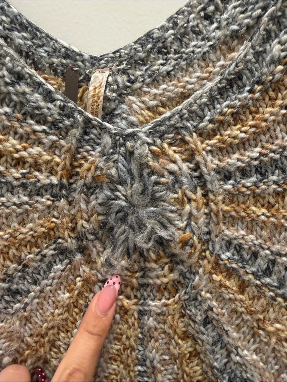 Free People Striped Twist-Front V-Neck Sweater in Gray & Mustard wool blend